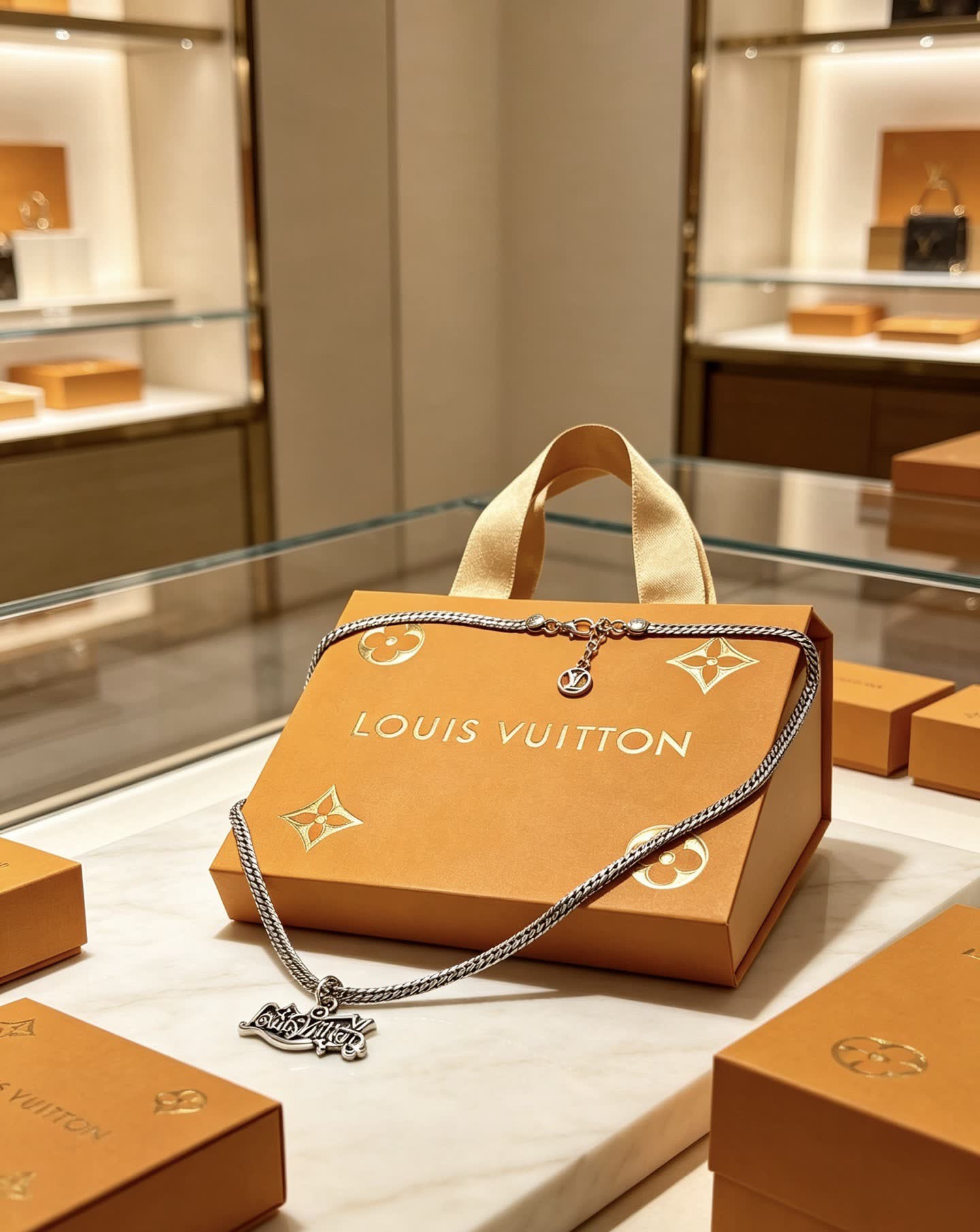 Louis Vuitton Silver Chain with Logo Pendant
